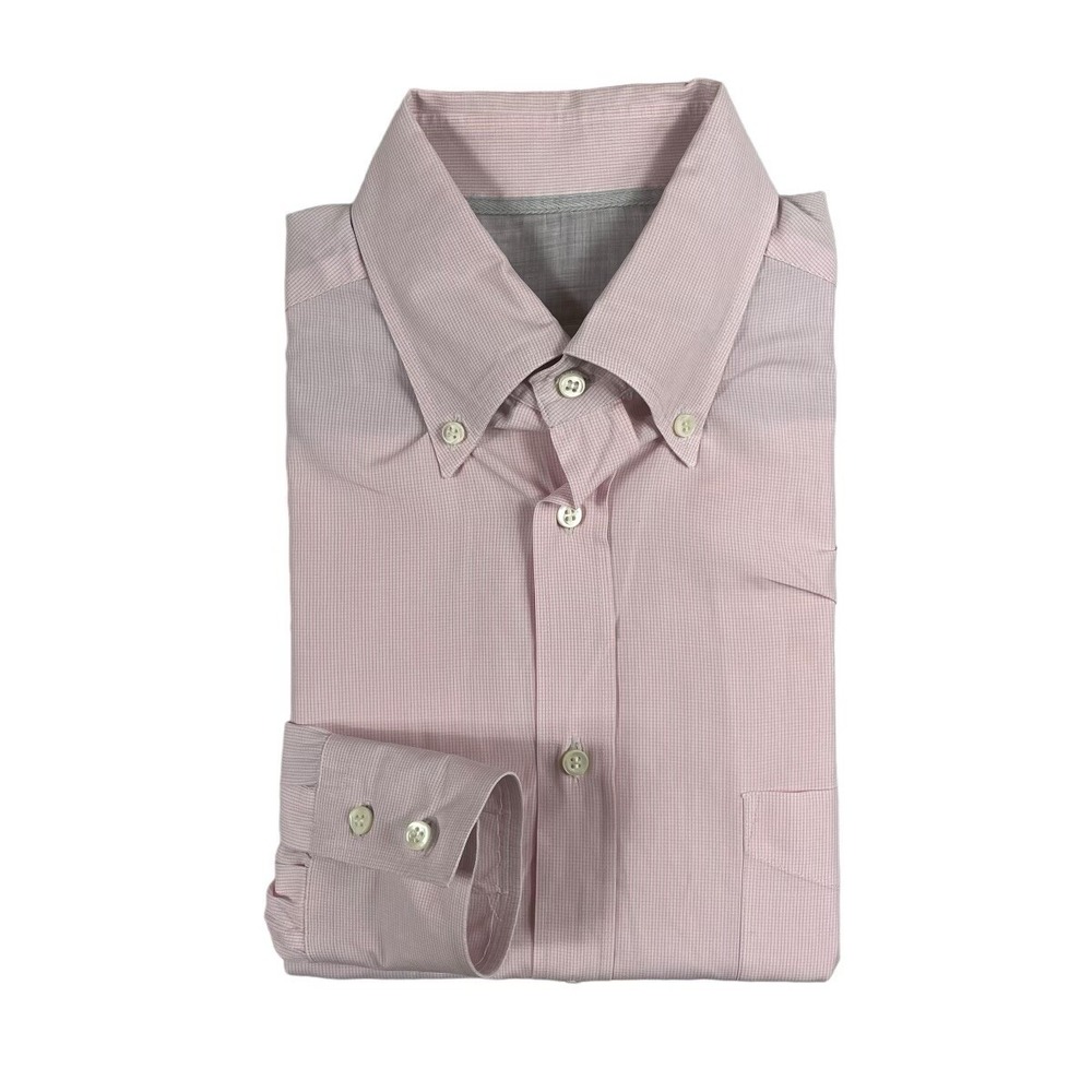 Brunello Cucinelli Mens Light Pink Checked Cotton Button Front Shirt Size Large